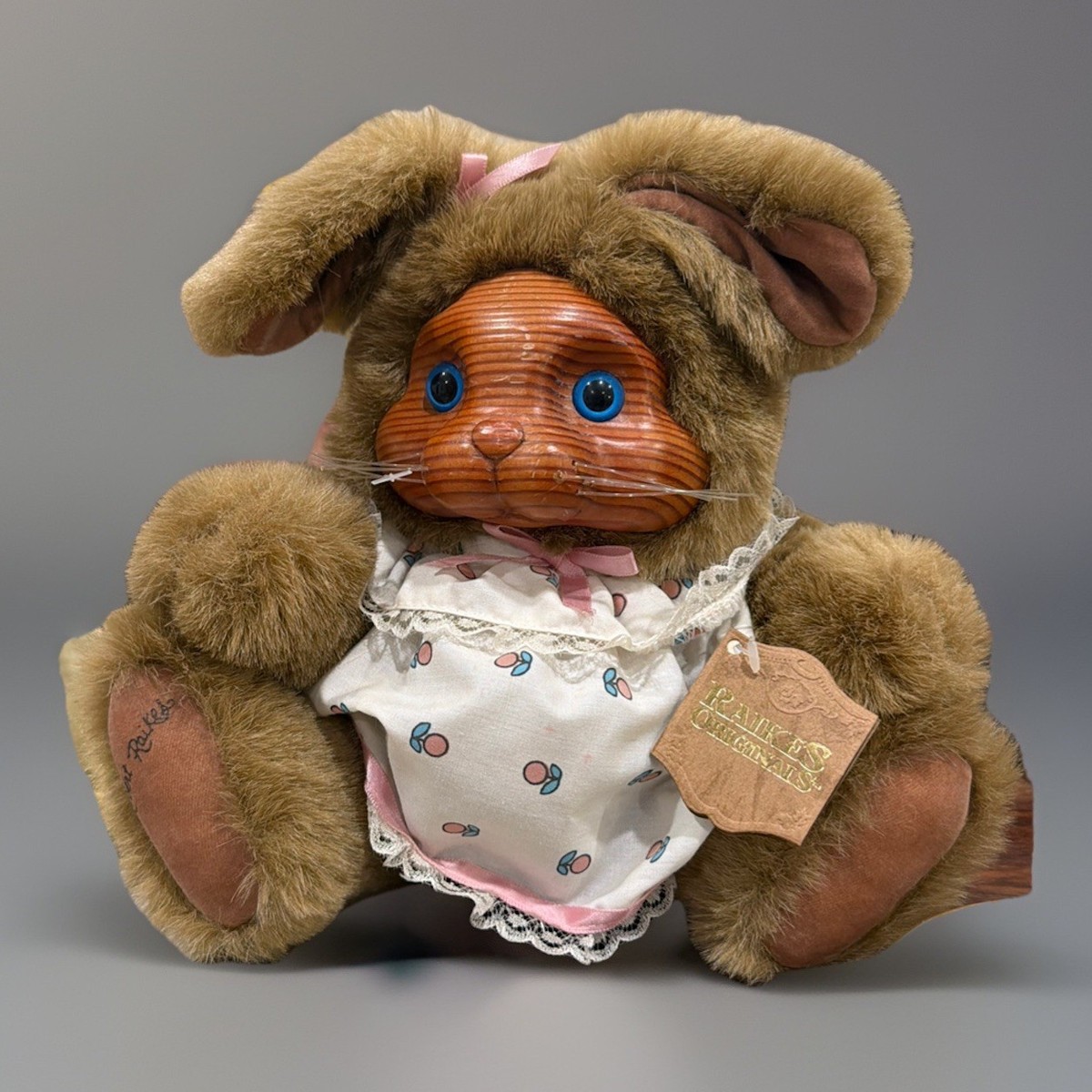 Wood Carved Bunny Rabbit Ashley Plush Raikes Original TAGS 1980's