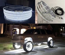【】17.5" Brightest PURE WHITE QUAD ROW Strobes truck Wheel Rings Tire Rim Lights