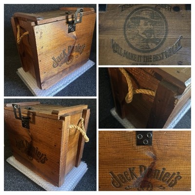 Vintage Jack Daniels Old No.7 Whiskey Wood Crate Box Metal Hinge Rope Handles