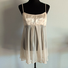 Victoria's Secret Beige Floral Chiffon Babydoll Nightgown Straight Neck M