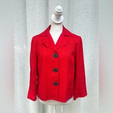 Lauren Ralph Lauren red linen blazer black buttons