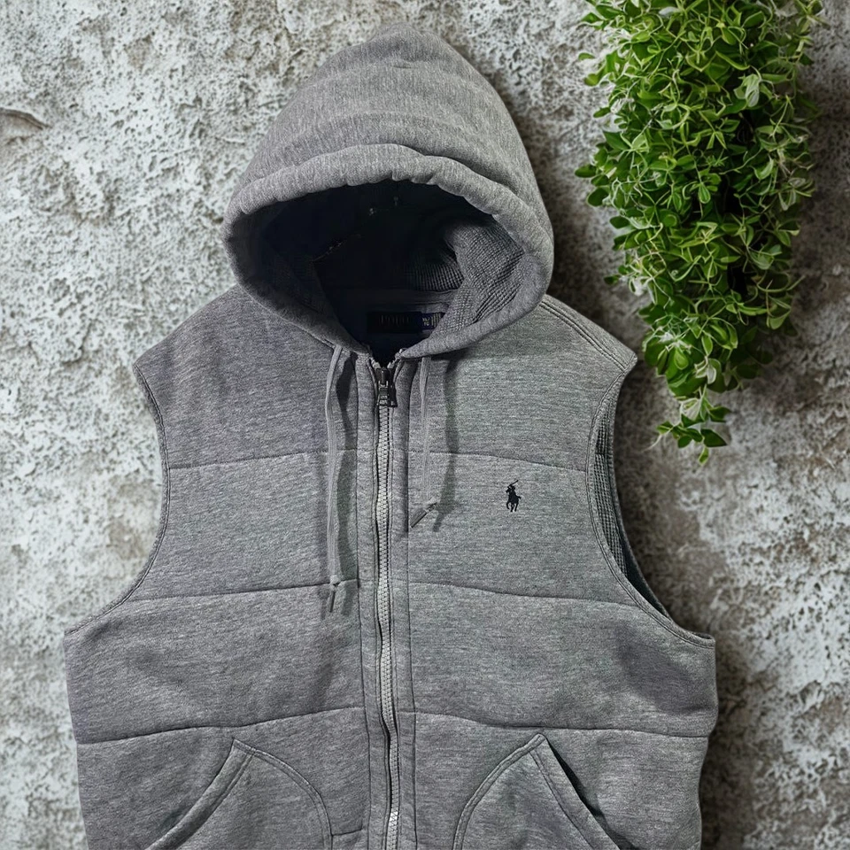 Polo Ralph Lauren Hooded Hybrid Vest Gray Waffle Lined Sweat Knit Sz. 2XL EUC - Image 2 of 4
