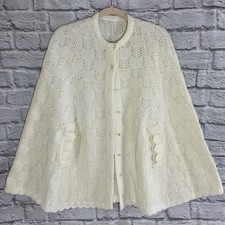 Vintage Handmade Crochet Womens Poncho Cape Granny Cottage Cardigan Shawl Knit