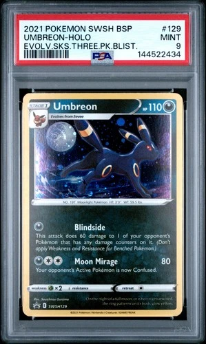 Umbreon Holo 129/203 Evolving Skies Three Pack Blisters Pokemon PSA 9
