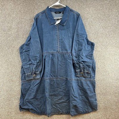 NWT Ulla Popken Women's Shirt Dress Size 24/26 Denim Zip Front Tiered