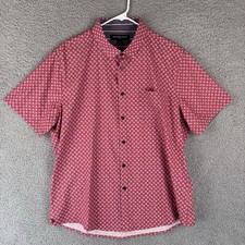 Mizzen  Main Shirt Mens XL Red Trim Fit Leeward Short Sleeve Stretch Geometric