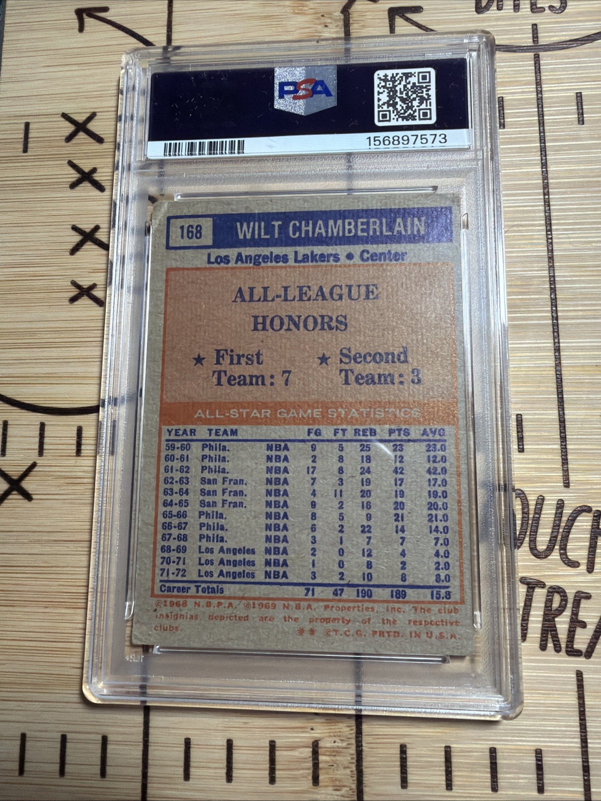 1972 Wilt Chamberlain #168 PSA 3 view 3