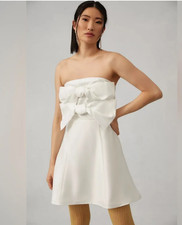 BHLDN ANTHROPOLOGIE WHITE BOSKEMPER ARIEL STRAPLESS BOW MINI DRESS SMALL
