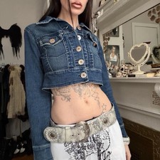 Vintage 90s/Early 00s Cropped Denim Trucker Jacket Women's Small/Medium