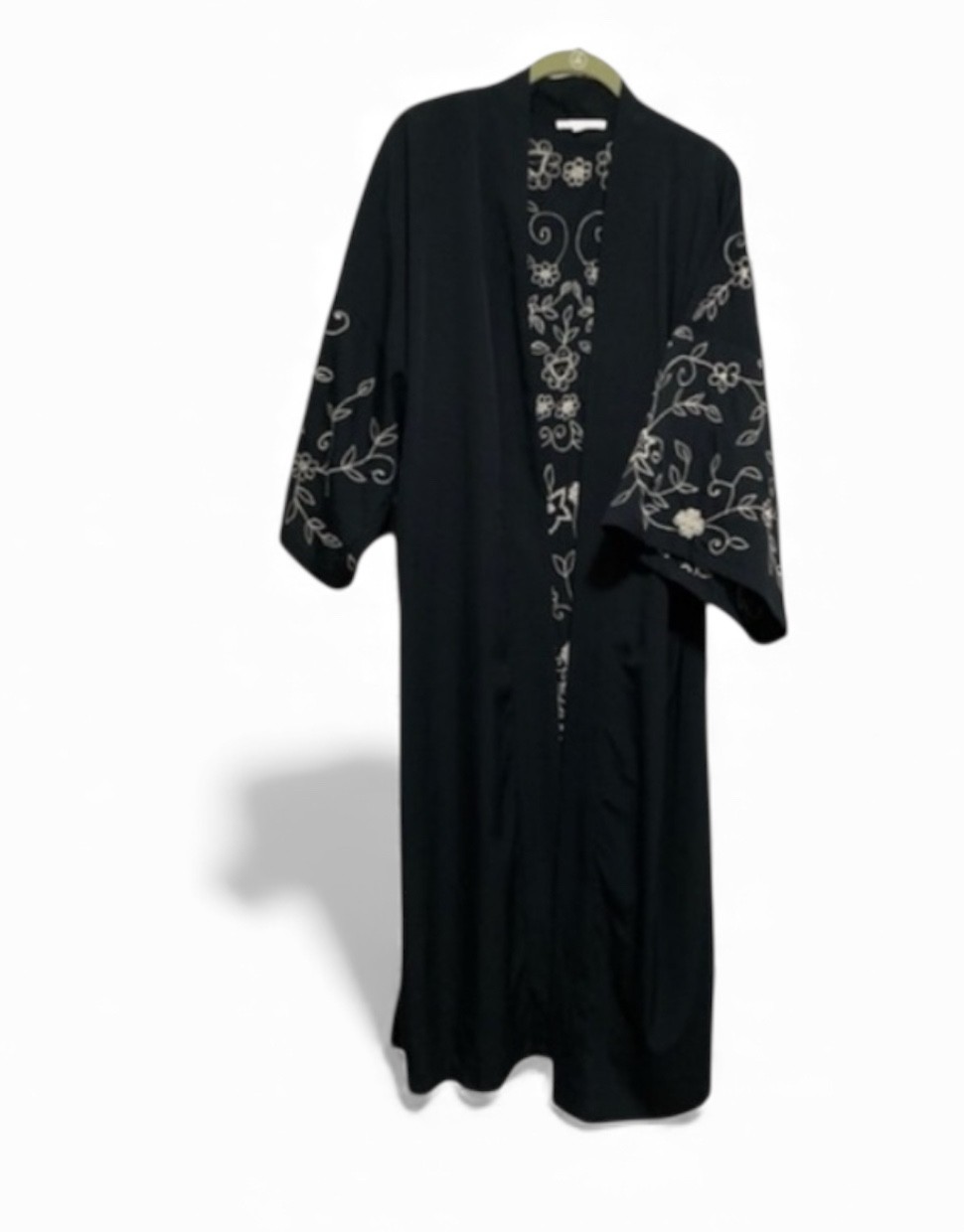 Anthropologie Floreat  Navy Longline Duster Kimono Floral Beaded Embroidered OS
