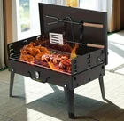 PORTABLE BBQ CHARCOAL GRILL COMPACT FOLDING CAST IRON GRILL