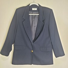 Vtg Alfred Dunner Navy Blue Wool Blazer Jacket 12P