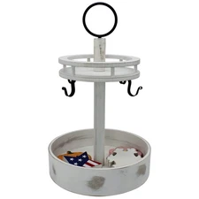 CVHOMEDECO. 2 Tiered Tray Farmhouse Wood Serving Tray Stand with Mug Hooks an...