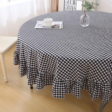 Black White Gingham Tablecloth Round Dia.90 6 Extra Decorative Ruffle,