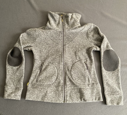 Lole Fleece Full Zip Jacket Women's Size Medium Heather Gray Elbow Patches EUC