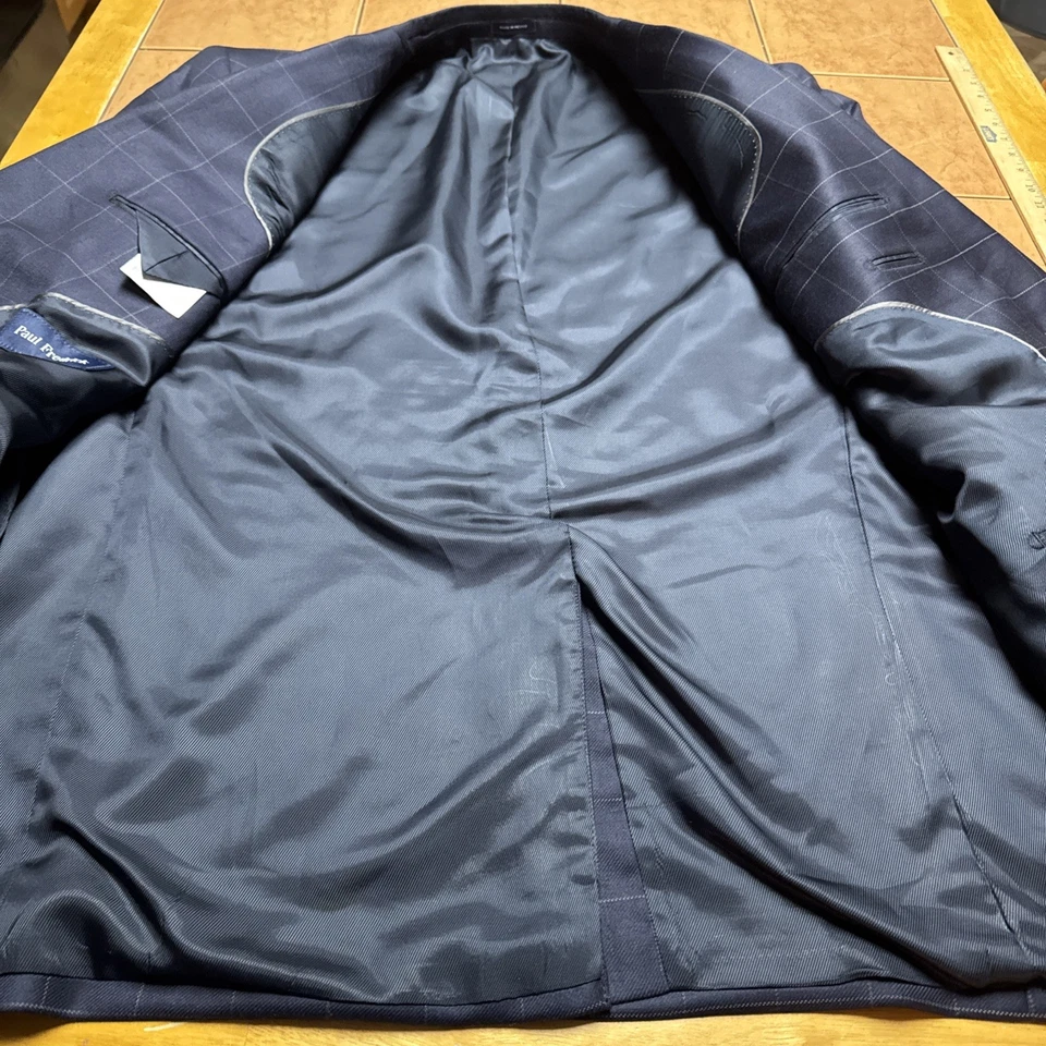 PAUL FREDRICK Men Suit 2 Piece Sz 50L Jacket Pants 44x32 Blazer Blue Plaid Wool - Image 4 of 4