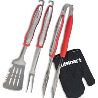Cuisinart 3-Teiliges Grillbesteck-Set + Handschuh – Rot