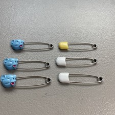 Lot of 6 Vintage Baby Diaper Pins Large Safety Pins Blue Bears White Yellow