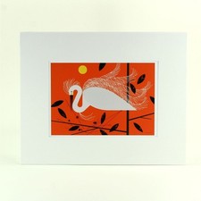 Snowy Egret Charley Harper Birds Matted Art Postcard White Style A 8 x 10"