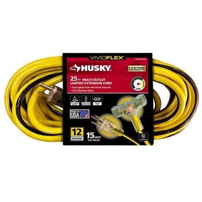 Husky VividFlex 25ft 12/3 Heavy Duty In/Outdoor Extension Cord Lighted Yellow