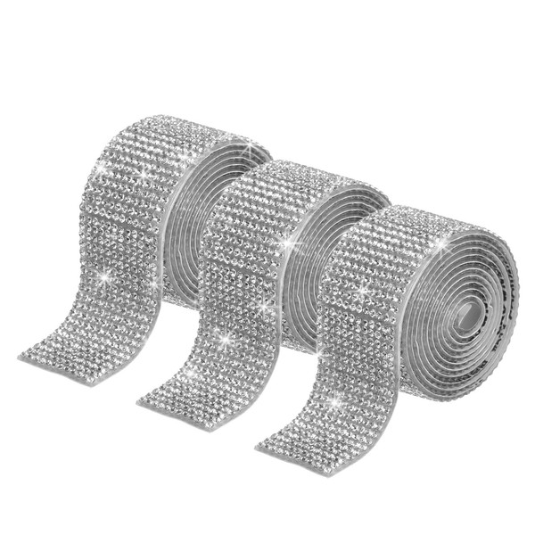 3 Rollen 1 Zoll 3 Yards Selbstklebendes Kristall Strassband Silber-image