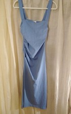 Zara Side Gathered Wide Strap Midi Dress Blue Lg