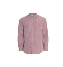 Brunello Cucinelli Micro Check Button Down Shirt Mens Large Maroon Red Basic Fit