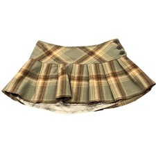 Abercrombie Plaid Mini Skirt Womens 0 Green Wool Blend Pleated Y2K Preppy