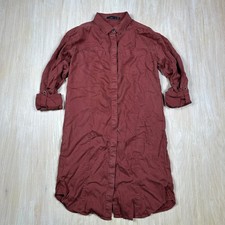 Prana Doryan Tab Sleeve Vino Button Front Rust Casual Minimalist Shirt Dress S