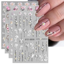 jmeowio 3D Embossed Spring Flower Nail Art Stickers Decals