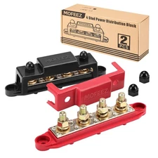 Power Distribution Block Bus Bar, 4 x 3/8" Posts, 6 x #8 Screws Terminals, Ma...