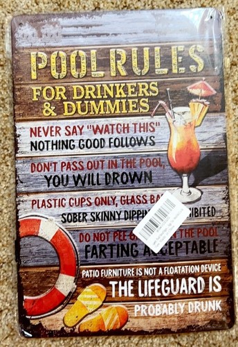 Pool Rules Metal Sign Great For Pool Area / Bar 8x12”