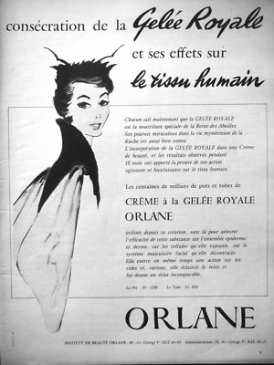 PRESSEWERBUNG 1955 ORLANE CREME A LA GELÉE ROYALE WIRKUNG AUF MENSCHLICHES STOFF