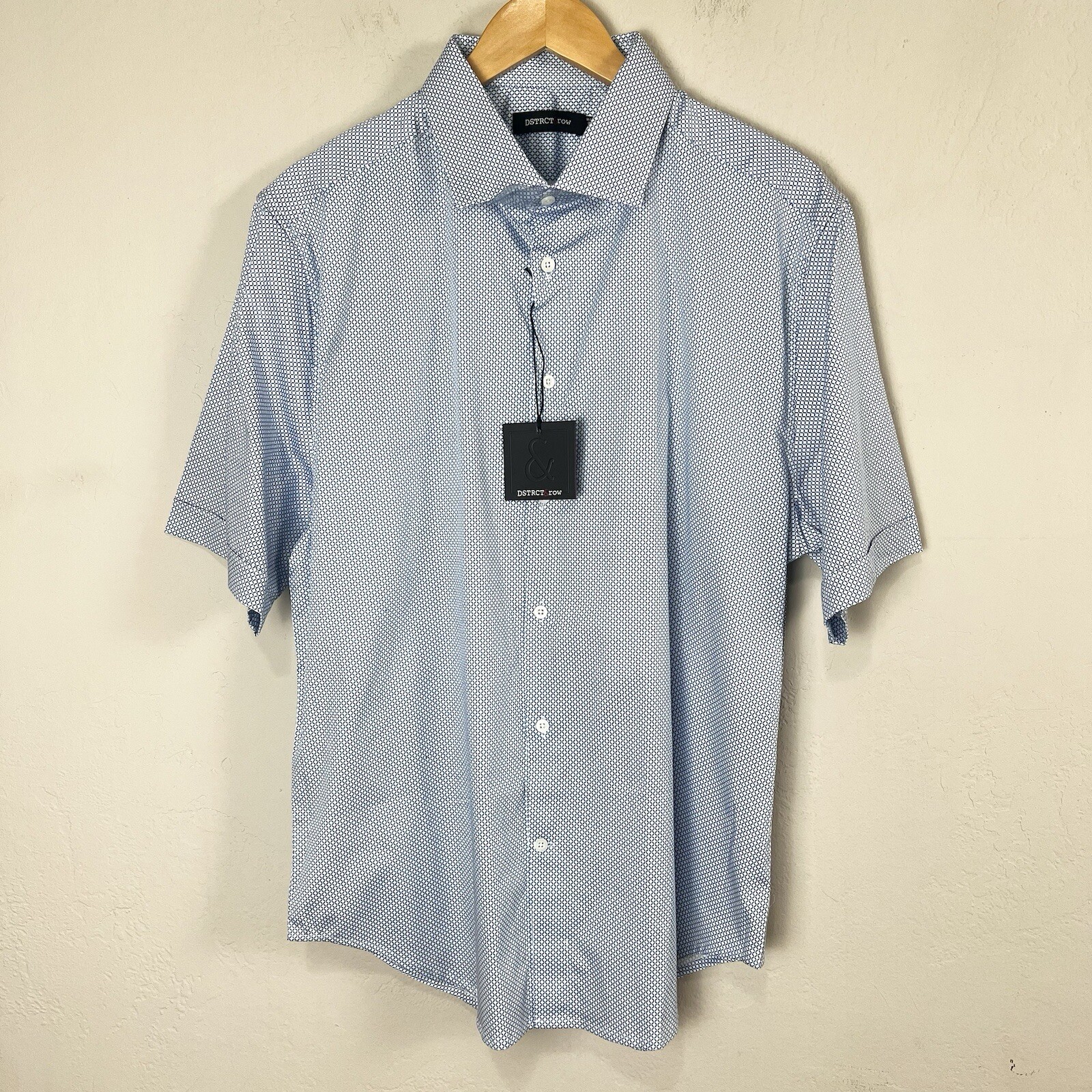 FILA DSTRCT&Row Vestito Camicia Manica Corta Bianco Blu Geometrico Collo Taglia XL NUOVO