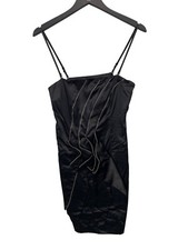 Lucy Paris Satin Sleeveless Mini Dress Size Large Pleated Black Evening Wear NEW