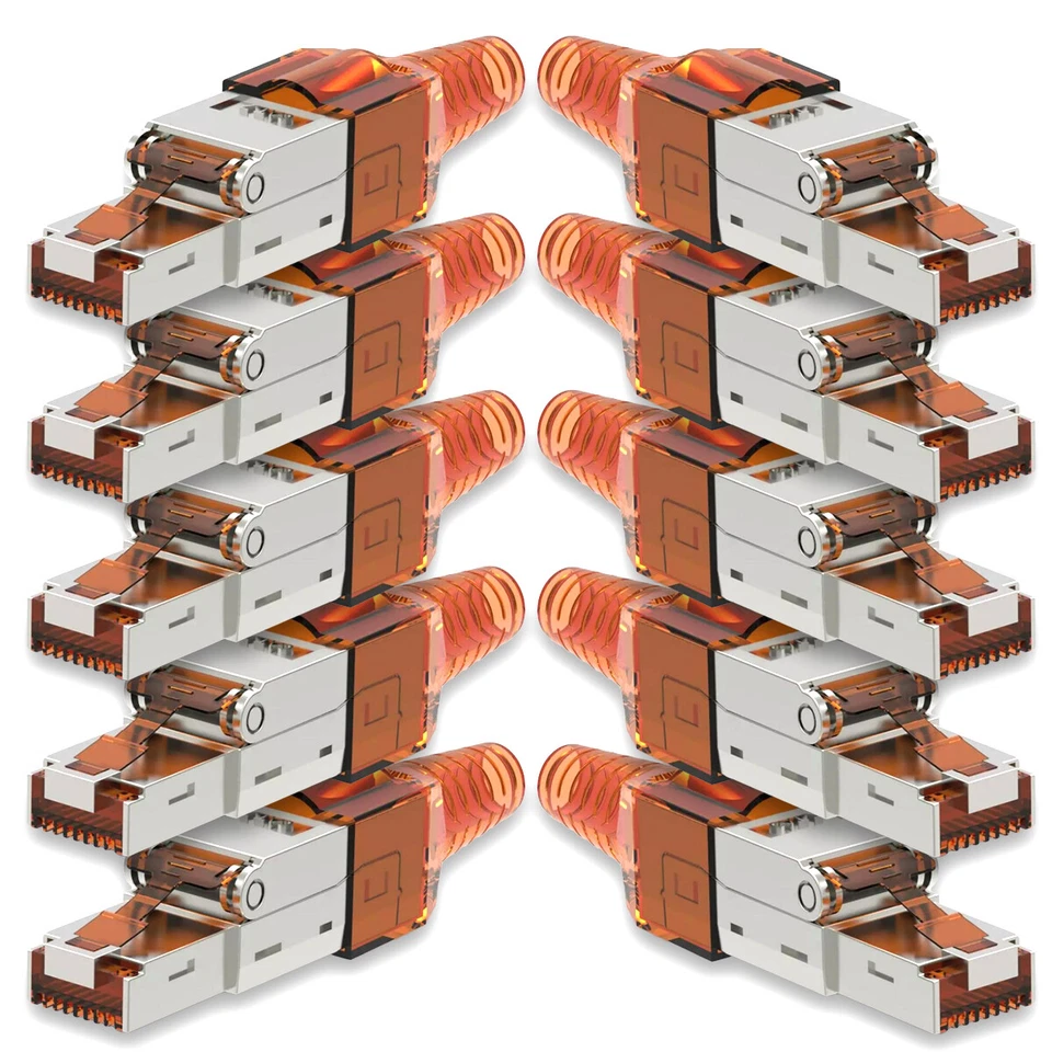 10x Netzwerkstecker CAT 7 Werkzeuglos RJ45 Netzwerk Metall Stecker Verlegekabel - Bild 1 von 4