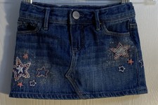 Baby Gap Baby Girl 12-18M Skirt Denim Blue Embroidered Stars/Glitter Zip Snap