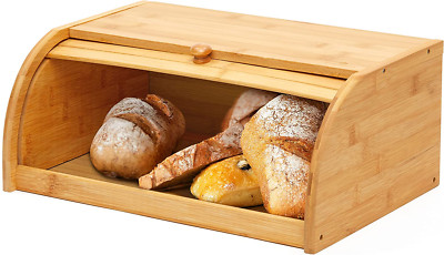 Natural Bamboo Roll Top Bread Box Kitchen Food Storage - Assembly Required