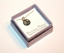 Precious Petites SS Gold Black Swarovski Crystals Peace Sign Pendant 13" Chain