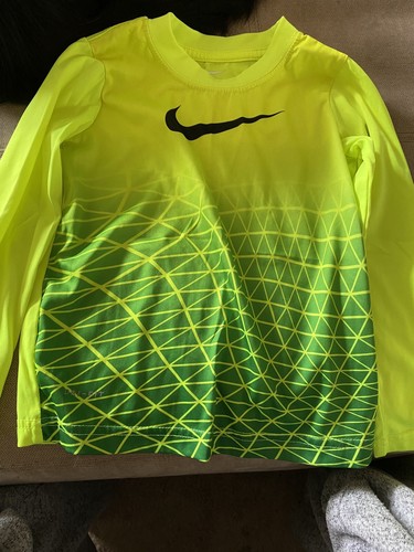 Nike Dri Fit Boys Long Sleeve Shirt Neon Yellow/Air Jordan Gray/Black SS Size 4T - Picture 8 of 11