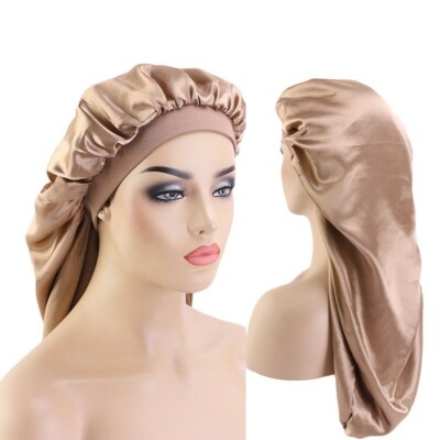 Women African Extra Large Satin Bonnet Long Hair Braid Sleep Cap Turban  Headband