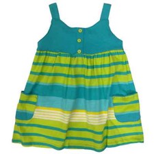 Carters Infant Girls Baby Outfit Blue  Green Striped Dress  Diaper Cover