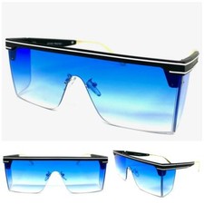 Classic Retro Futuristic Modern Contemporary Blinder Shield SUNGLASSES Blue Lens