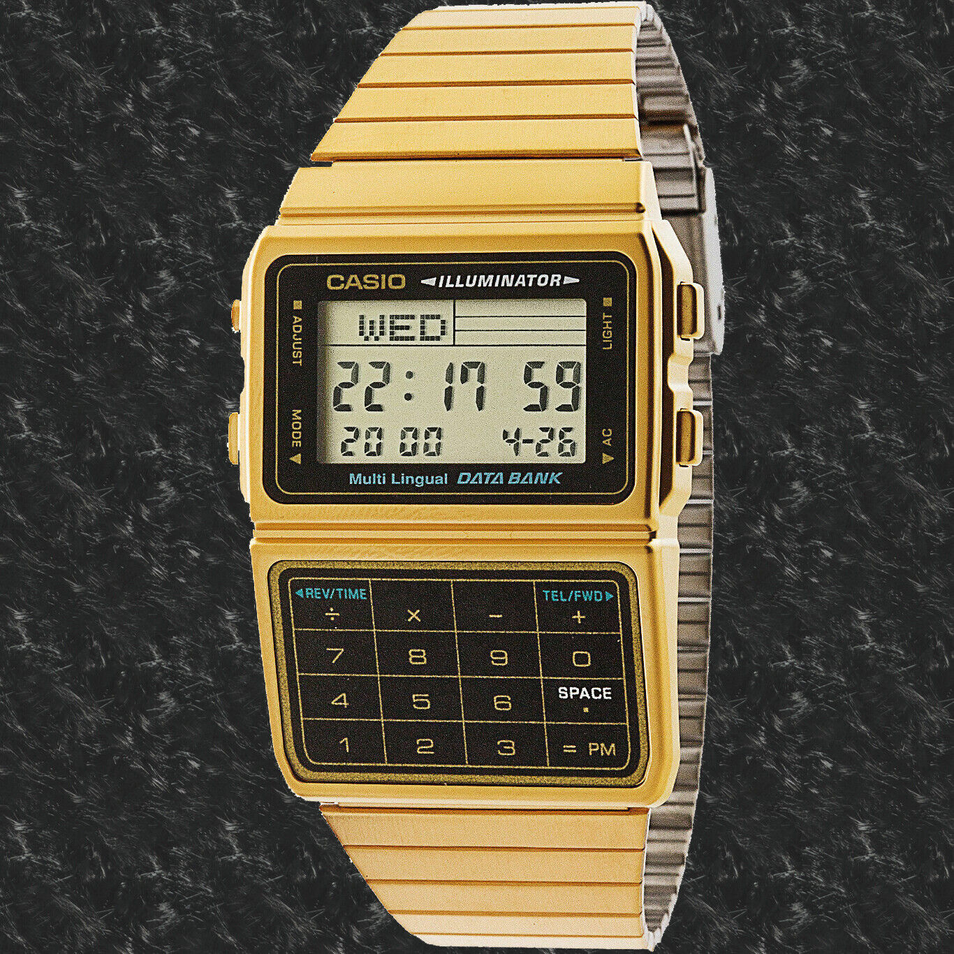 Casio #DBC611G-1D reloj con banco de datos y calculadora, memoria de 25,  tono dorado, para hombre