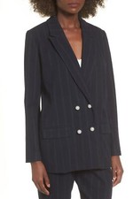 Leith 162880 Women's Pinstripe Long Sleeves Striped Jacket Navy Sz. Large