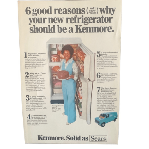Anuncio de anuncio de refrigerador Kenmore 1976 sólido como Sears vintage - Imagen 2 de 4