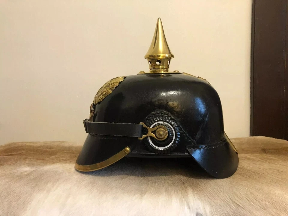 Casco de cuero prusiano Pickelhaube alemán hecho a mano Gorra militar imperial regalo Foto 3 de 4