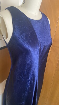 vince bias cut sleeveless midi dress Vince Bias Cut Sleeveless Midi Slip Dress Large Ink Blue Satin Asymmetrical  for sale online