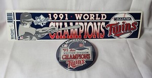 1991 MINNESOTA TWINS World Series Champions Bumper Sticker & Button-VTG ⚾⚾⚾