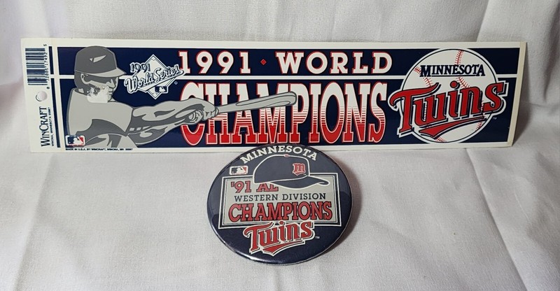 1991 MINNESOTA TWINS World Series Champions Bumper Sticker & Button-VTG ⚾⚾⚾